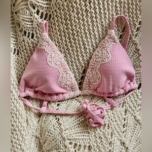Aerie Pink Cream Lace Embroidered Triangle Bikini Top Women’s M